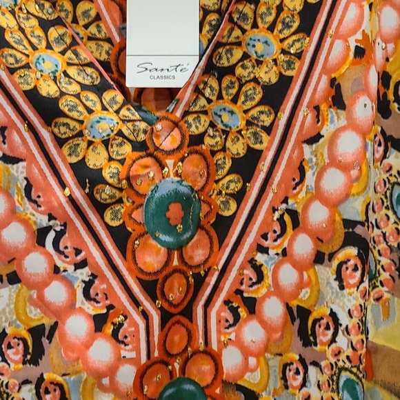 Sante Classics Kaftan Maxi Dress Tiger stripre animal /pearl print V Neck OS NEW - Picture 6 of 7